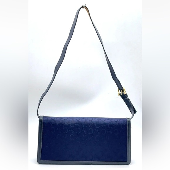 Authentic CELINE Linen Navy 2way Semi Shoulder Bag adjustable strap EUC - Picture 4 of 16